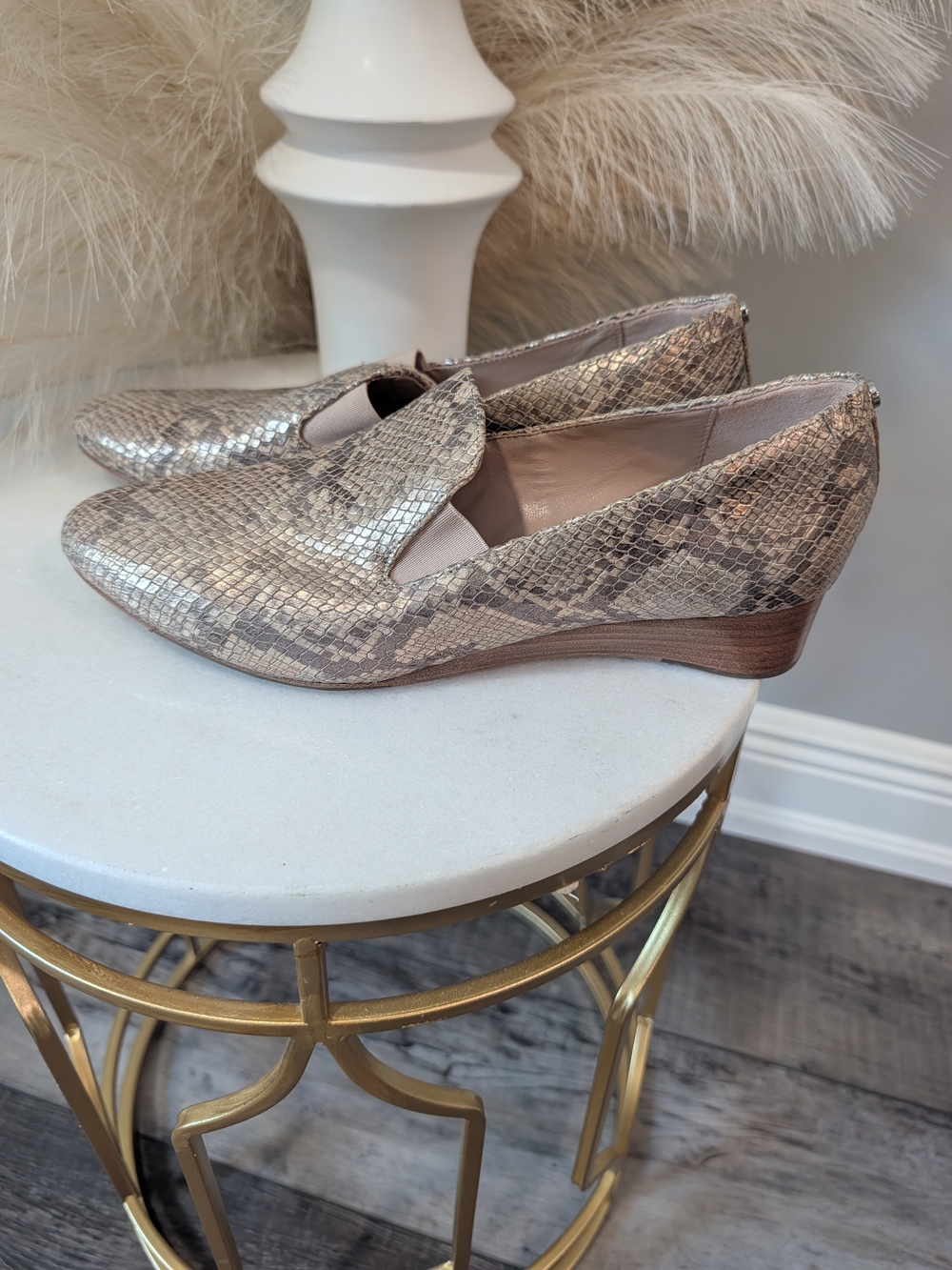 Taryn Rose Metallic Snakeskin Slip-On Loafers in Gold Size 8.5